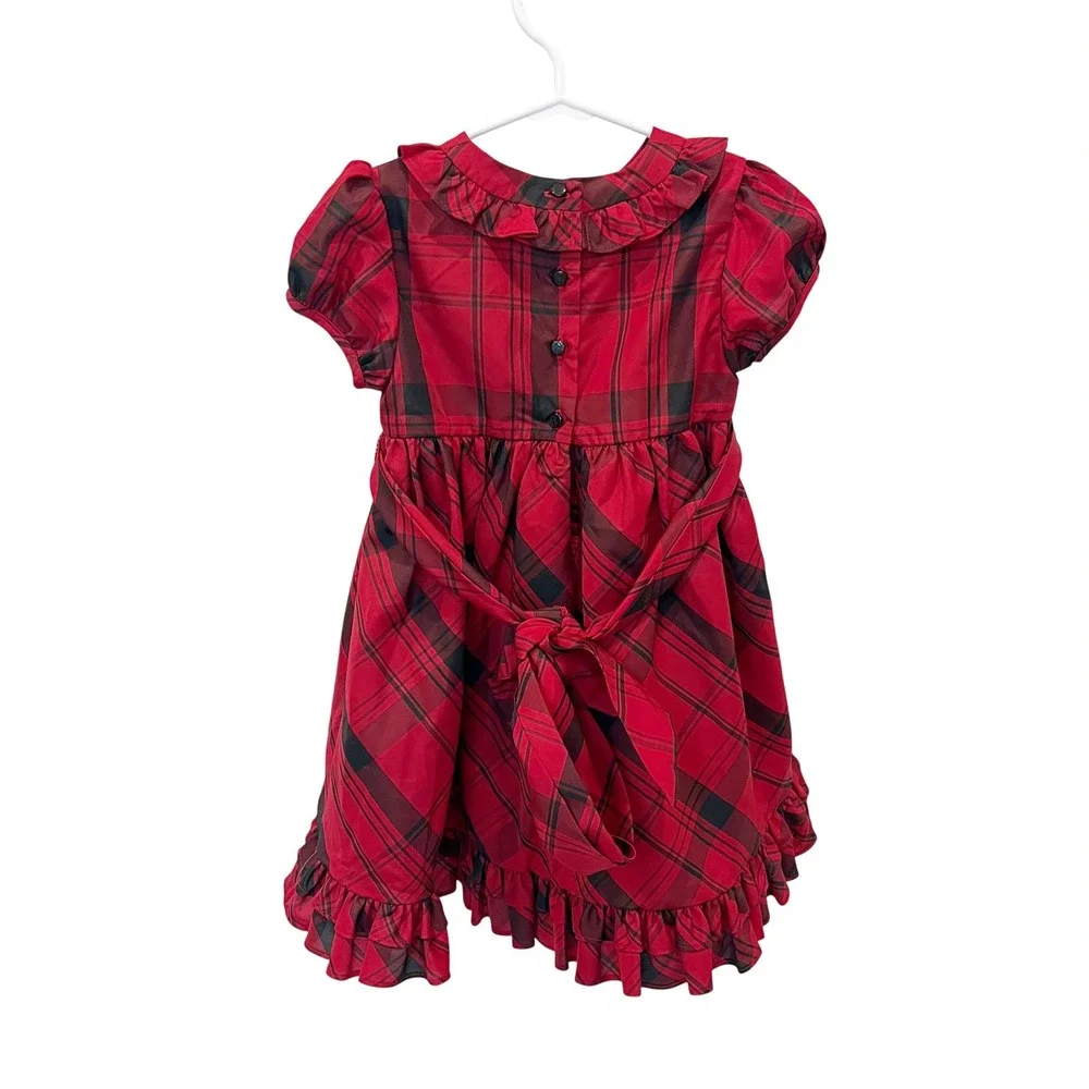Ralph Lauren Girls Red Black Plaid Ruffle Holiday Dress Formal Size 24M